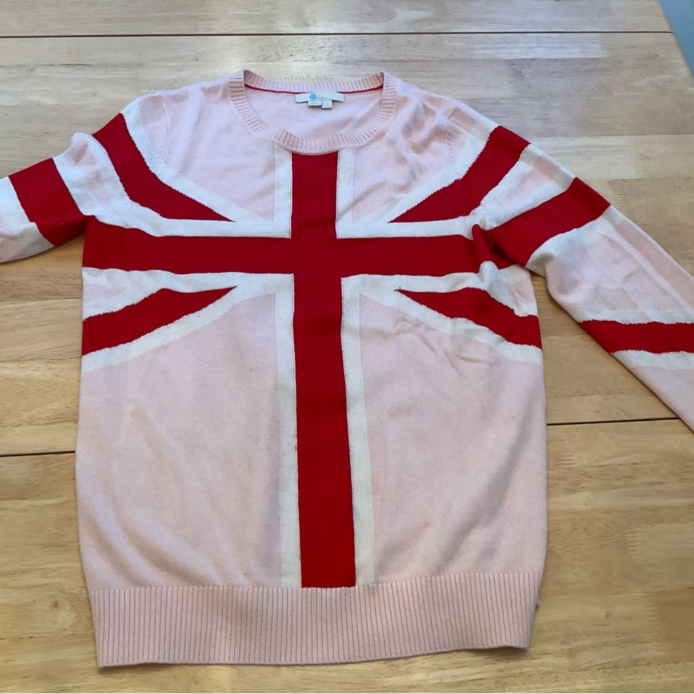 Boden Pink Crewneck Sweater with Red & Cream Union Jack Motif
